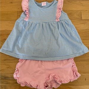 Striped Blue & Pink Ruffle Two-Piece Set by Stitched Bebe
